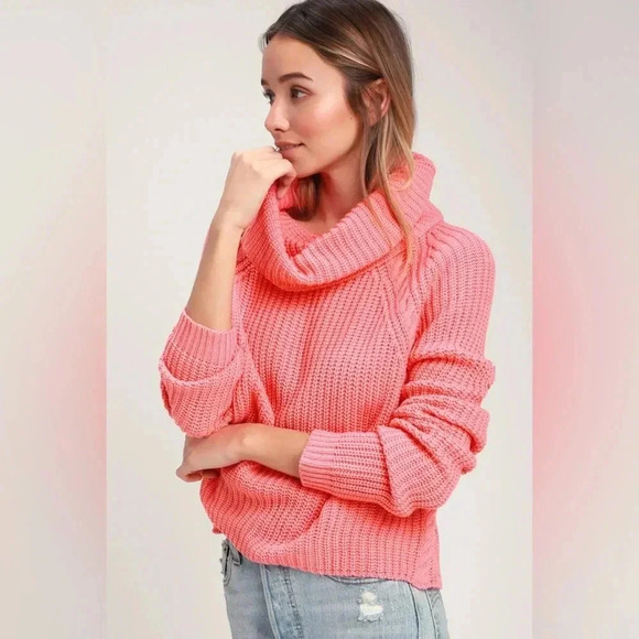 Lulus Anzen Coral Pink Knit Cowl Neck Sweater Size Large NWOT - Picture 1 of 4